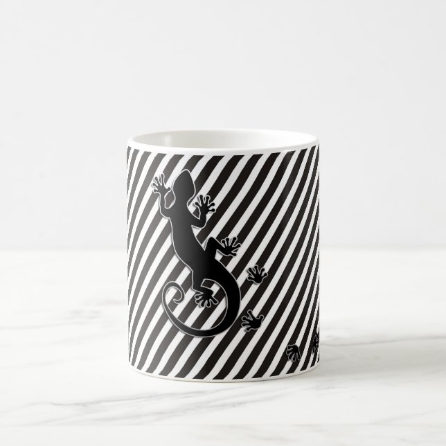 Running Gecko - black & white stripes Coffee Mug (Center)
