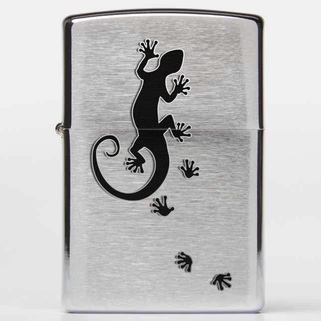 Running Gecko black + your background & ideas Zippo Lighter (Front)