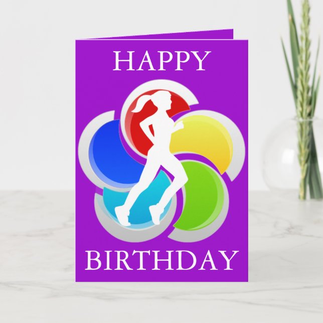 Running Girl Happy Birthday Greeting Card (Front)
