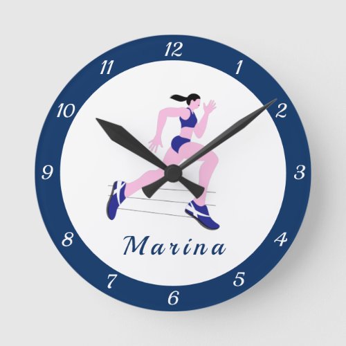 Running Girl Track  Field Cross Country Kids Name Round Clock