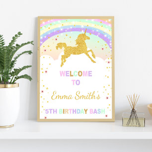 Running Gold Unicorn Birthday Party Welcome Sign