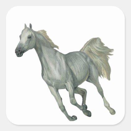 Running Grey Horse Square Sticker
