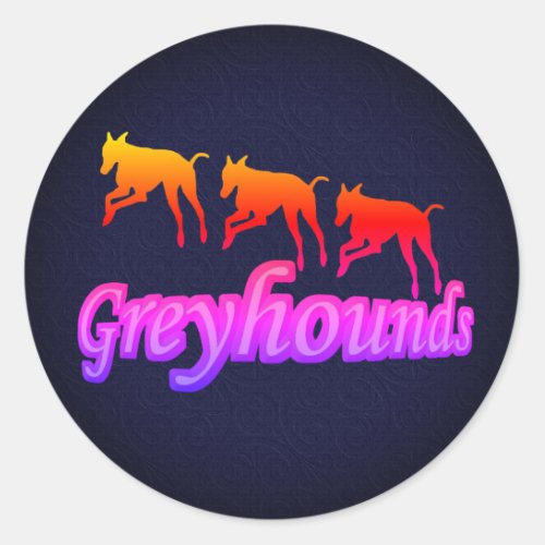 Running Greyhound Silhouettes Rainbow Classic Round Sticker