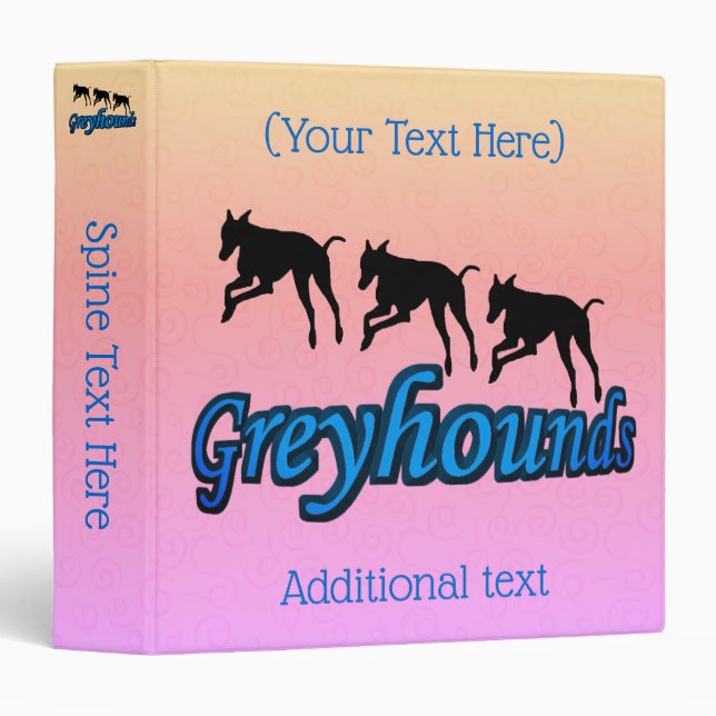 Running Greyhounds Personalized 3 Ring Binder (Front/Spine)