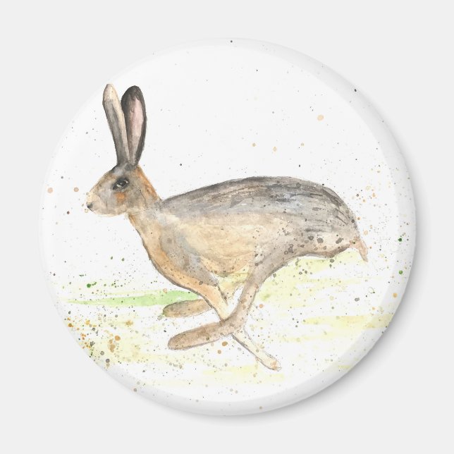 Running hare watercolour magnet (Front)