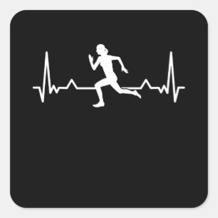 Running Heartbeat Line Funny Runner Gift Square Sticker
