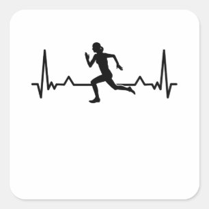 Running Heartbeat Line Funny Runner Gifts Square Sticker