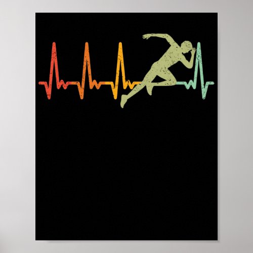 Running Heartbeat Retro Runner Heartbeat Marathon Poster