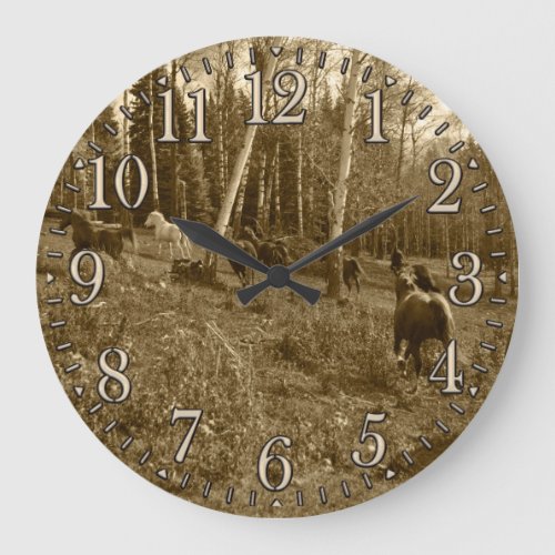 Running Herd of Horses Photo on a BC Ranch Large Clock