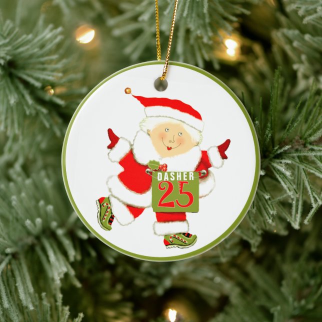 Running Holiday Gift Ceramic Ornament (Tree)