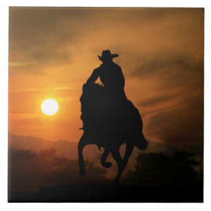 Running Horse and Cowboy Art Tile