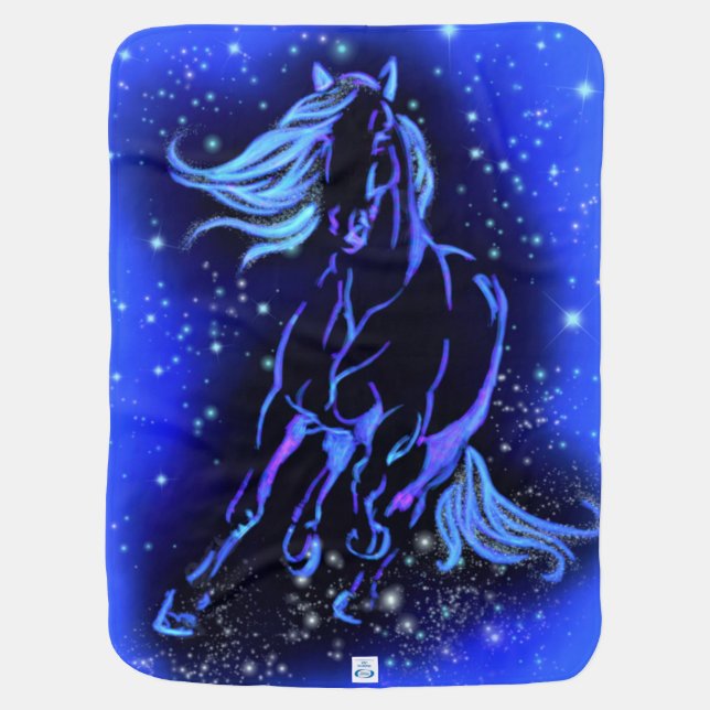 Running Horse Baby Blanket Blue Starry Moonlight (Back)