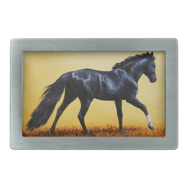 Running Horse Black Stallion Belt Buckle (Front)