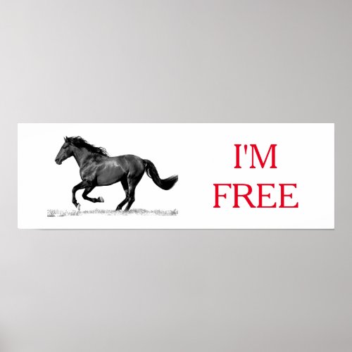 Running Horse Black White Im Free Freedom Poster