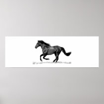Running Horse Black White Poster