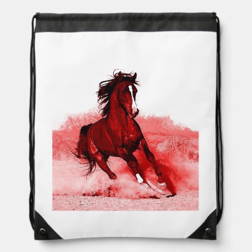 Running Horse Browny Red Artwork  Drawstring Bag