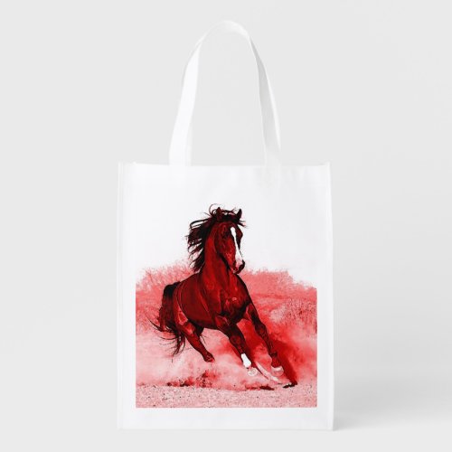 Running Horse Browny Red Artwork  Grocery Bag
