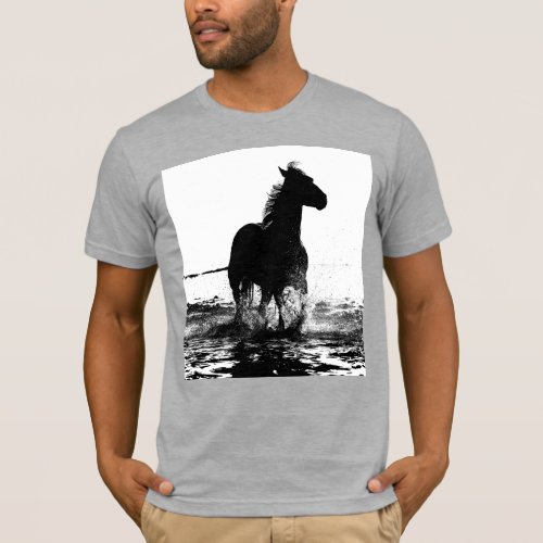 Running Horse Heather Grey Elegant Modern Pop Art T_Shirt
