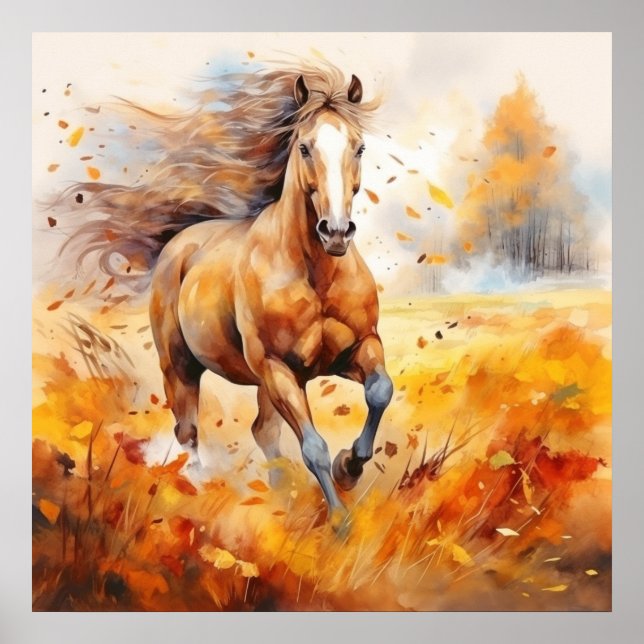 Running Horse in Autumn Poster (Front)