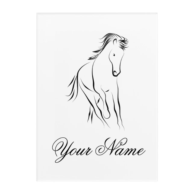 Running horse in black color acrylic print (Front)