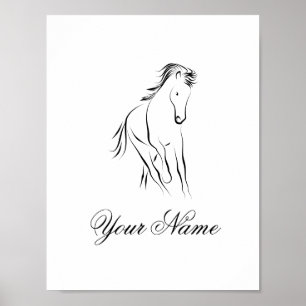 Running horse in black color poster