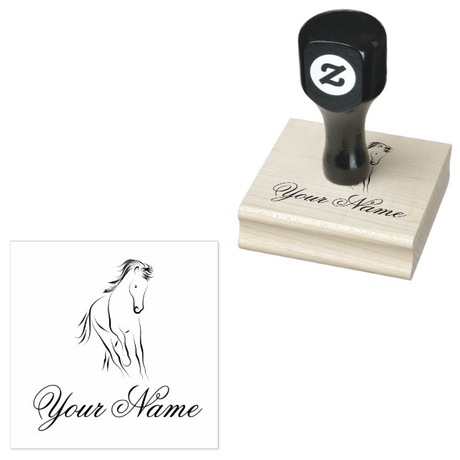 Running horse in black color rubber stamp (Stamped)