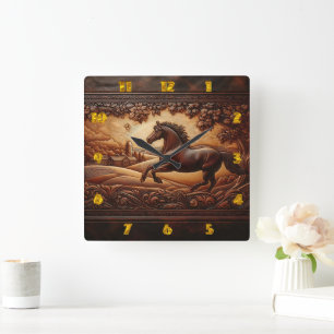 Running Horse in Countryside Square Wall Clock