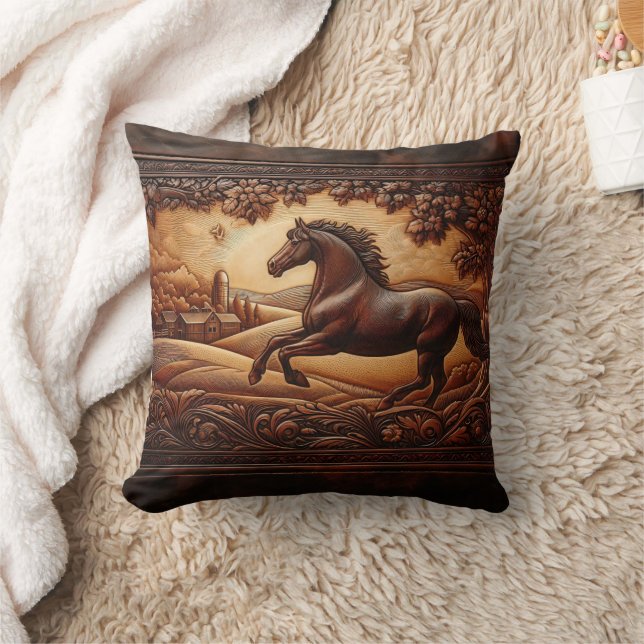 Running Horse in Countryside Throw Pillow (Blanket)