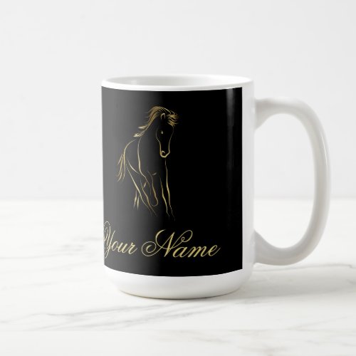 Running horse in gold color coffee mug