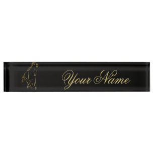 Running horse in gold color desk name plate