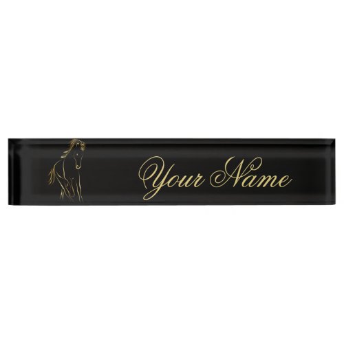 Running horse in gold color desk name plate