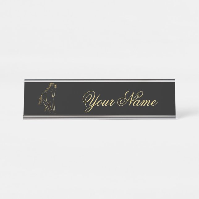 Running horse in gold color desk name plate (Front)