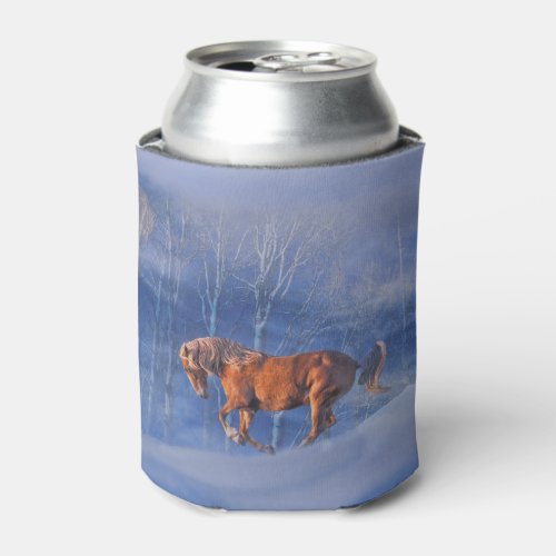 Running Horse in the Snow Can Cooler