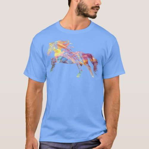 Running Horse Mandala Magical Color Light Art T_Shirt