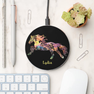 Running Horse Mandala Magical Color Light Art Wireless Charger