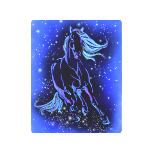Running Horse Metal Print Starry Night Painting (Front)
