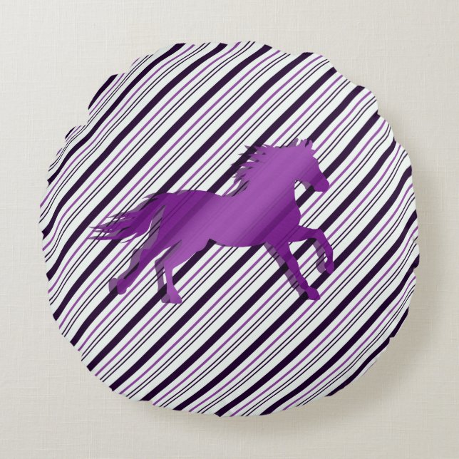 Running Horse on Stripes Round Pillow (Front)