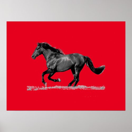 Running Horse Red Grey Pop Art Poster