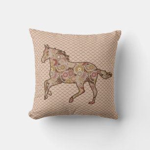Running Horse Silhouette, Brown, Tan, and Cream Throw Pillow