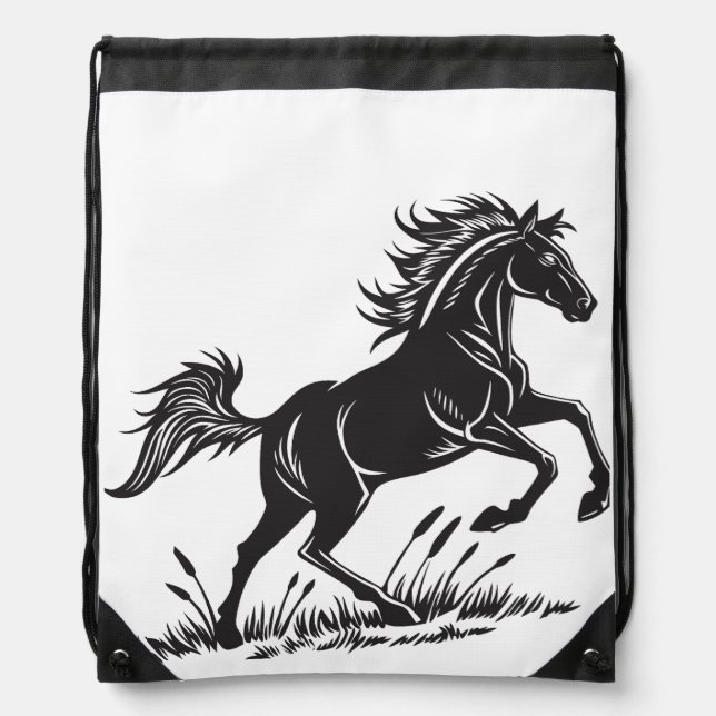 Running Horse Silhouette Drawstring Bag (Front)