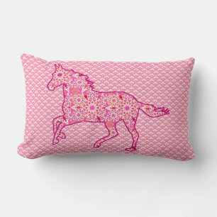 Running Horse Silhouette, Fuchsia and Coral Pink Lumbar Pillow