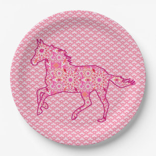 Running Horse Silhouette, Fuchsia and Coral Pink Paper Plates