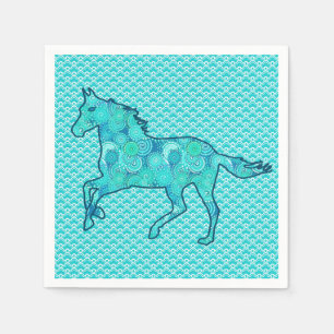 Running Horse Silhouette, Turquoise and Aqua Paper Napkins