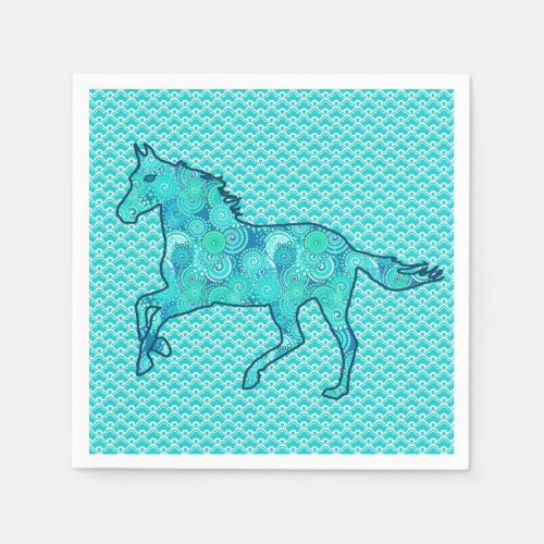 Running Horse Silhouette Turquoise and Aqua Paper Napkins