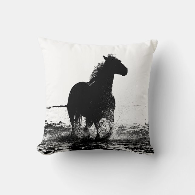 Running Horse Template Add Image Logo Photo Throw Pillow (Front)