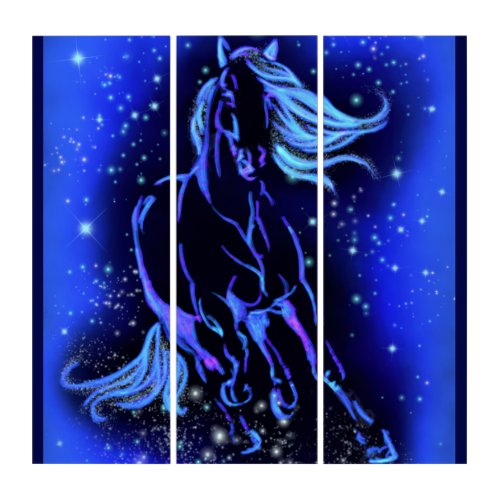 Running Horse Triptych Blue Night _ Painting