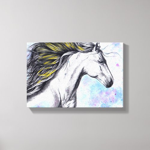 Running Horse Watercolor and Ink Equine art Canvas Print