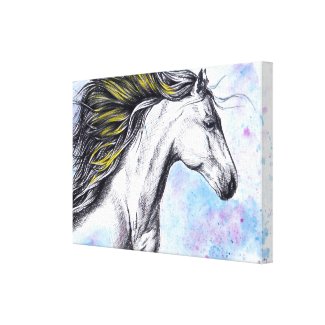 Running Horse Watercolor and Ink Equine art Canvas Print