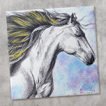 Running Horse Watercolor and Ink Equine art Ceramic Tile<br><div class="desc">This decorative tile features watercolor and ink pen illustration of a beautiful running horse. Artistic and elegant home accent or keepsake gift for horse lover or for anyone who loves animals and equine art. • You can customize it - resize/move image, add text and more, or transfer it to another...</div>