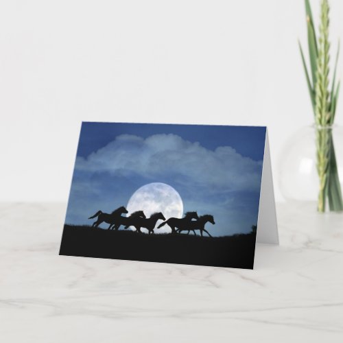Running Horses and Moon Birthday Card